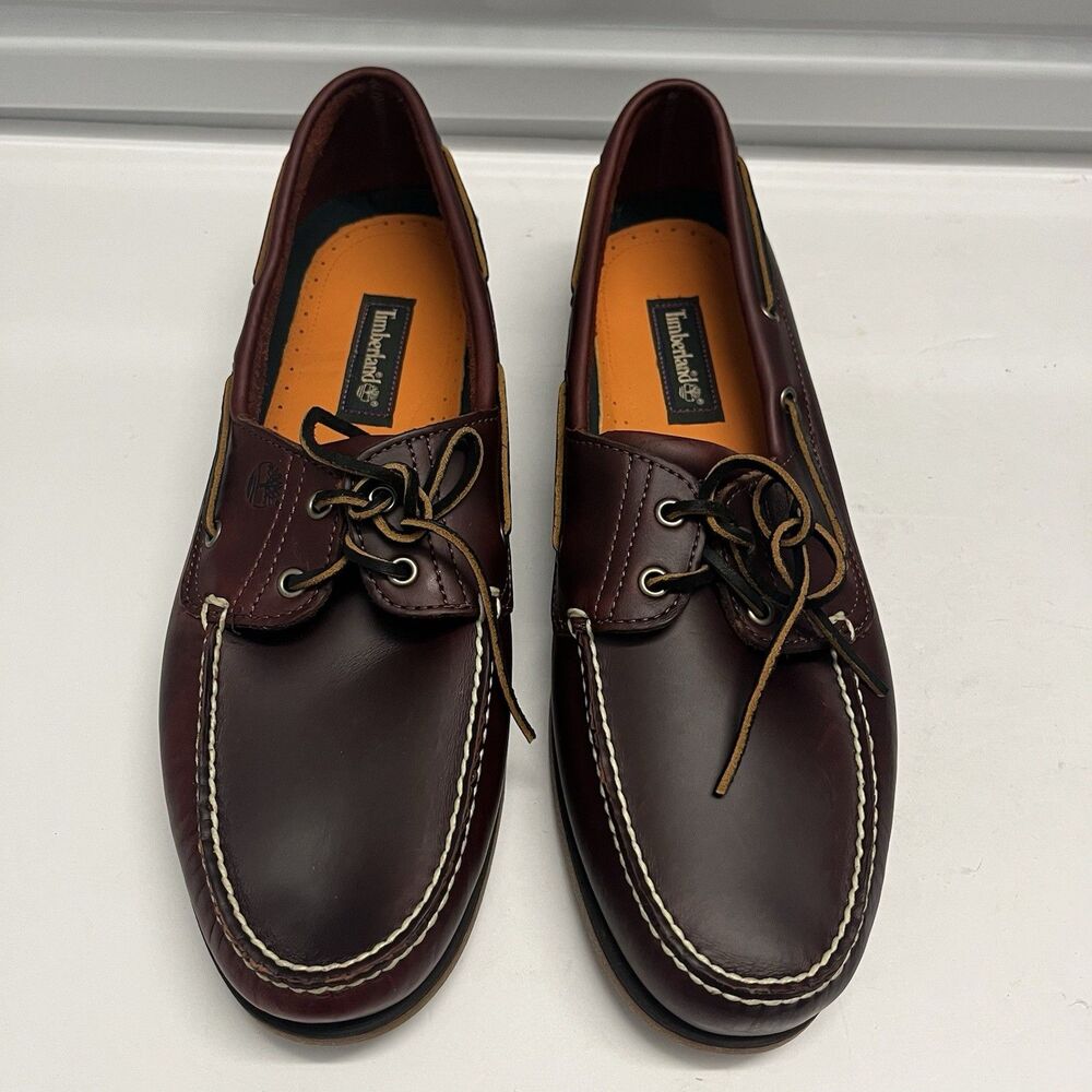 TIMBERLAND MENS CLASSIC 2 EYE ROOT BEER SHOE BROWN FULL GRAIN BOAT SHOE SZ 15 M